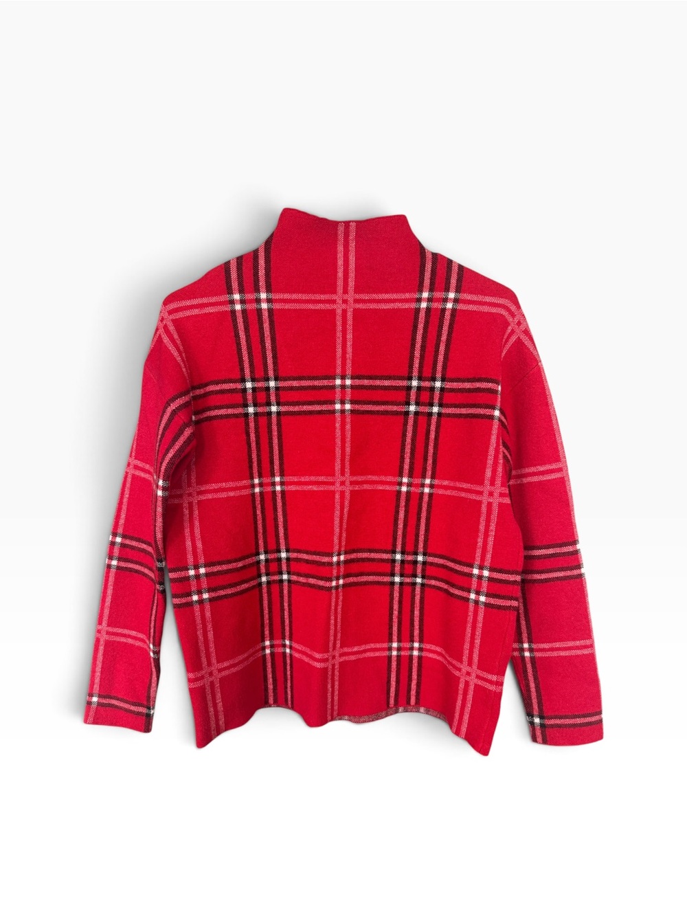 Nicole Miller Red Plaid Mock-Neck Sweater Women’s Small - Picture 1 of 6